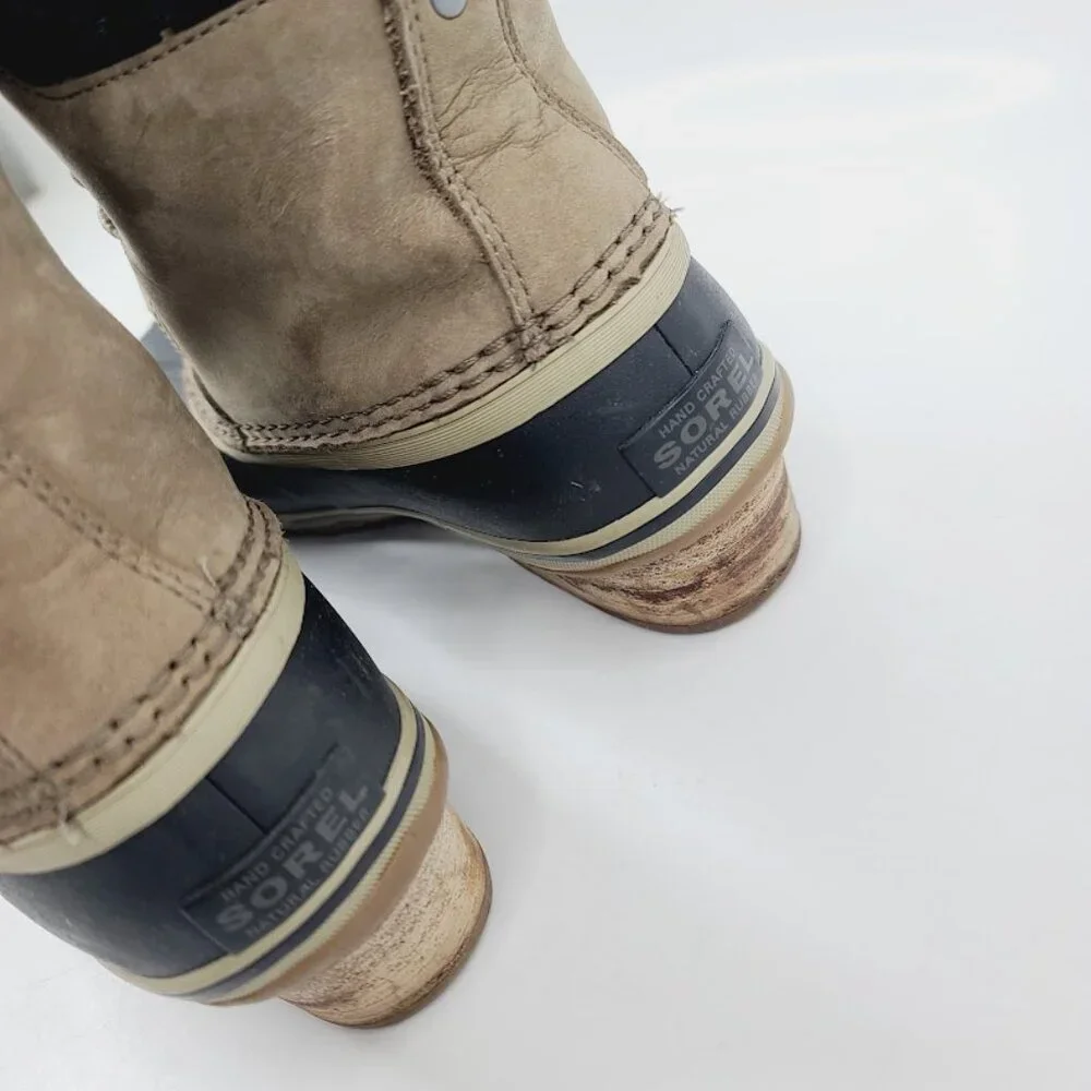Sorel Women's Taupe Black Slimpack II Cuban Heel Ankle Winter Snow Boot Size 7.5